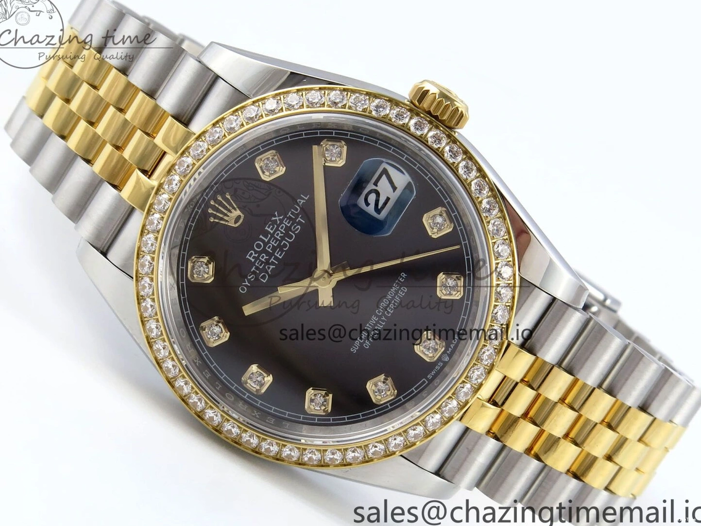 MiroTime 0109 Stretchable DateJust 36 126283RBR EWEF Best Edition Black Diamonds Dial on SS YG Jubilee Bracelet A 634